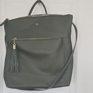 Nanette Lepore Army Green Laptop Backpack with Gold Accents